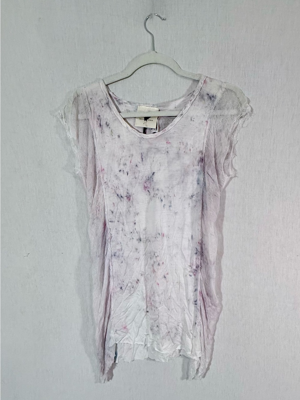 Hero Crane XS OOAK hand dyed Sheer side panel Short Sleeve Women's Top